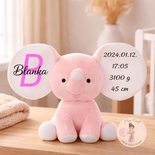 Névre szóló elefánt plüss - rózsaszín 