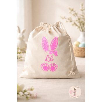 Névre szóló húsvéti vászon zsák rózsaszín -kicsi