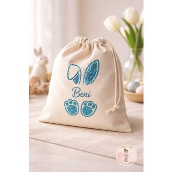 Névre szóló húsvéti vászon zsák kék -nagy