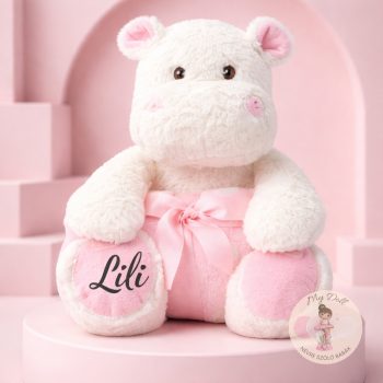 Víziló plüss takaróval - rózsaszín 