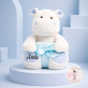 Víziló plüss takaróval - kék