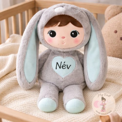 Névre szóló nyuszi baba (Szürke-menta)