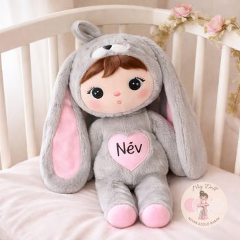 Névre szóló nyuszi baba (Szürke-rózsaszín)