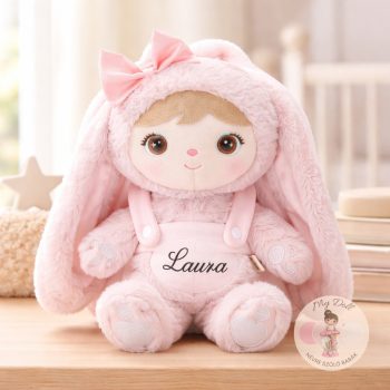   Nyuszi babás hátizsák masnival - levehető babával (púder rózsaszín )