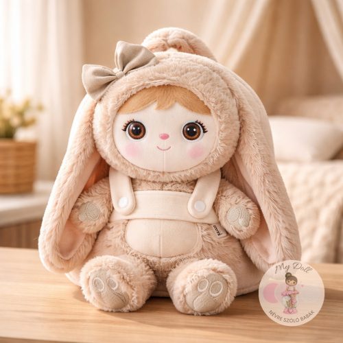 Nyuszi babás hátizsák masnival - levehető babával (bézs)