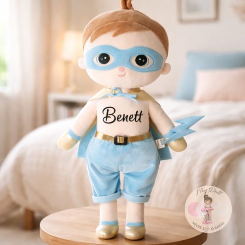 Névre szóló baba, szuperhős - kék (Új) 