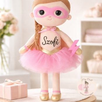 Névre szóló baba, szuperhős - rózsaszín (Új) 