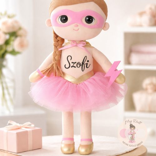 Névre szóló baba, szuperhős - rózsaszín (Új) 