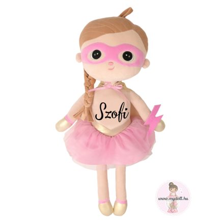 Névre szóló baba, szuperhős - rózsaszín (Új) XL méret