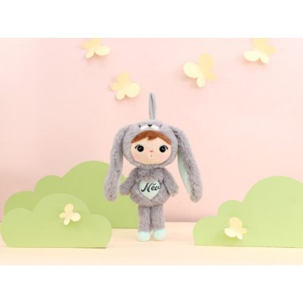 Névre szóló szürke-menta nyuszi baba 30 cm