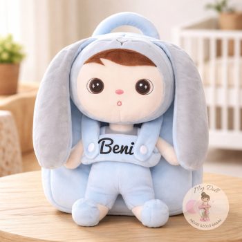 Névre szóló hátizsák fiú nyuszi babával 