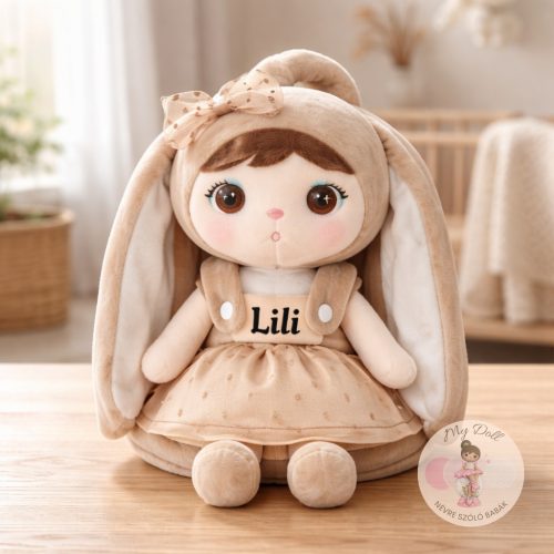 Masnis nyuszi hátizsák (bézs) - levehető babával, 2 az 1-ben hátizsák/baba