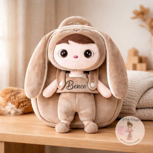 Bézs fiú nyuszi hátizsák - 2 az 1ben baba és hátizsák 