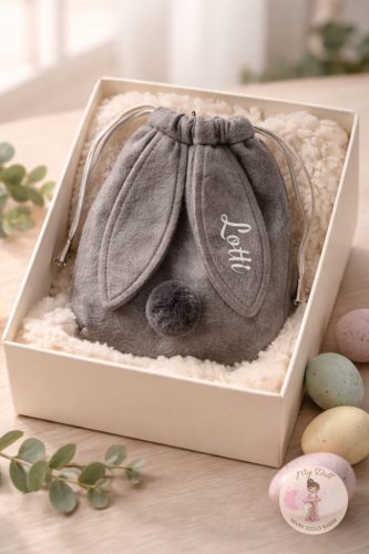 Tojásgyűjtő szütyő nyuszis -szürke